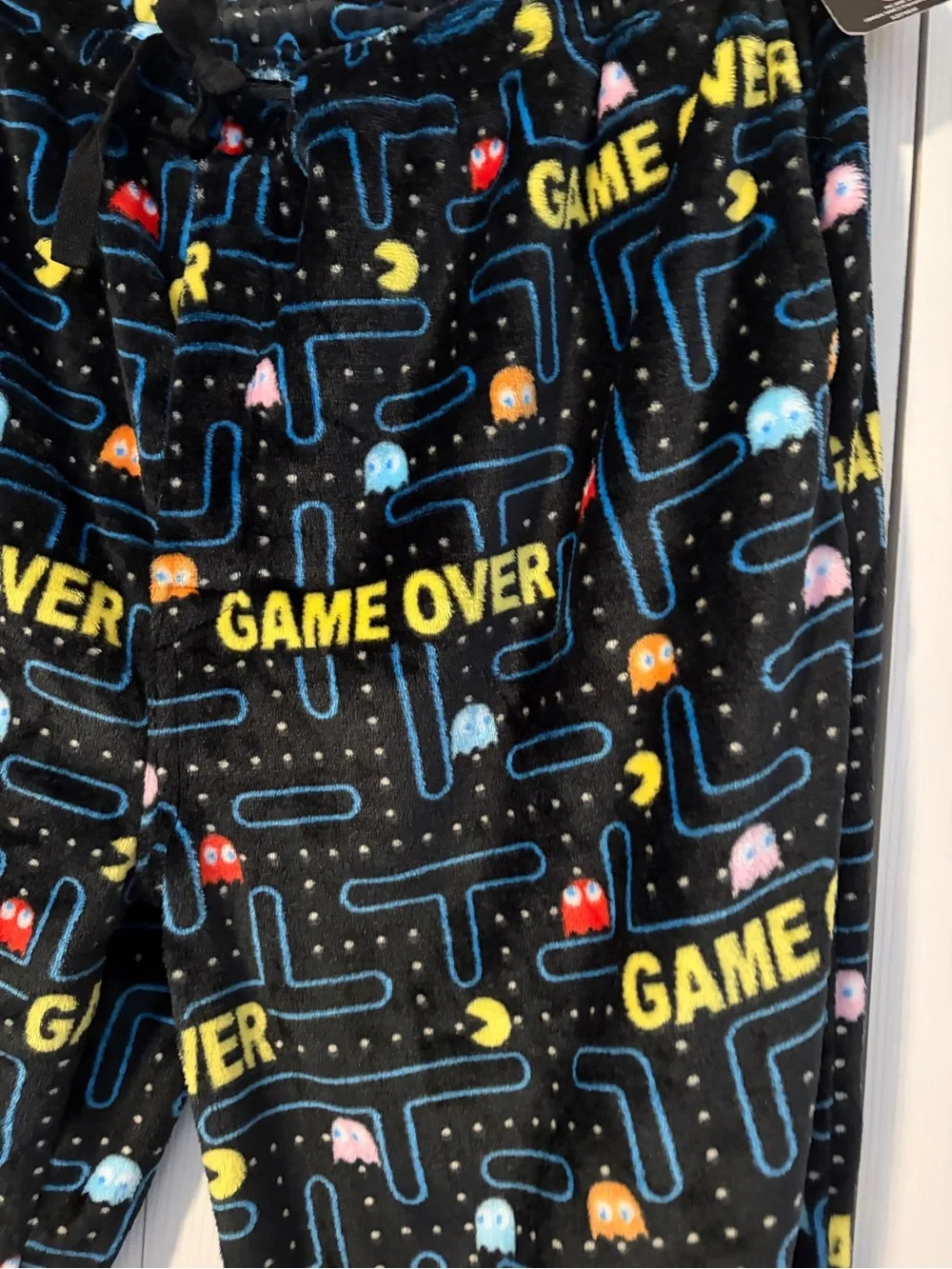 NWT Pac Man Game Over Black Pajama Bottoms Sz X-Large Comfy College Retro Gamer